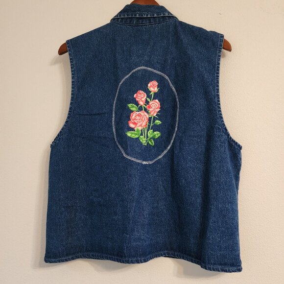 Vtg American Rave Denim Double Side Embroidered Collared Vest Size M, Cotton Y2K - Picture 3 of 14